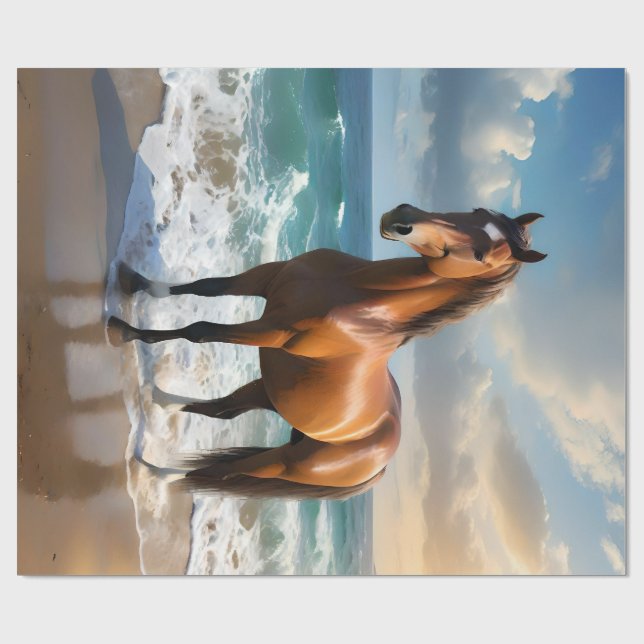 **"Majestic Stride: Proud Brown Horse on the Beach Wrapping Paper (Flat)