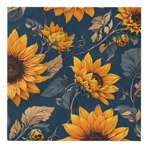 Majestic Sunflower Pattern Art Wraped Canvas Print