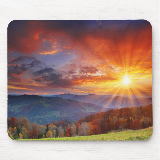 Majestic sunrise in the mountains landscape mouse pad (Front)