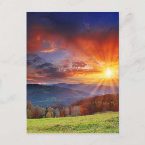 Majestic sunrise in the mountains landscape postcard