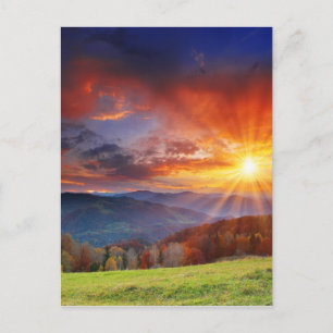 Majestic sunrise in the mountains landscape postcard
