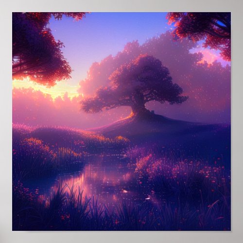 Majestic Sunrise in the Swampy Forest Poster