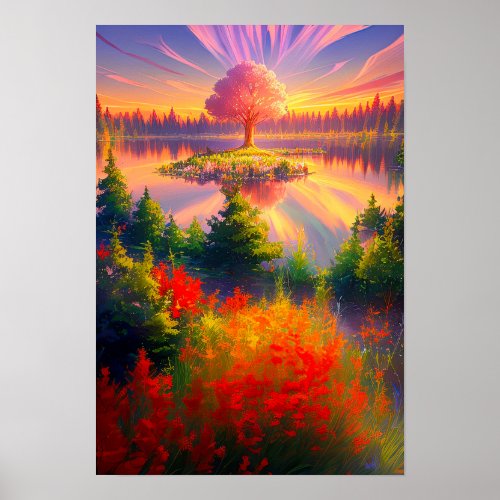 Majestic Sunset Giant Tree  Poster