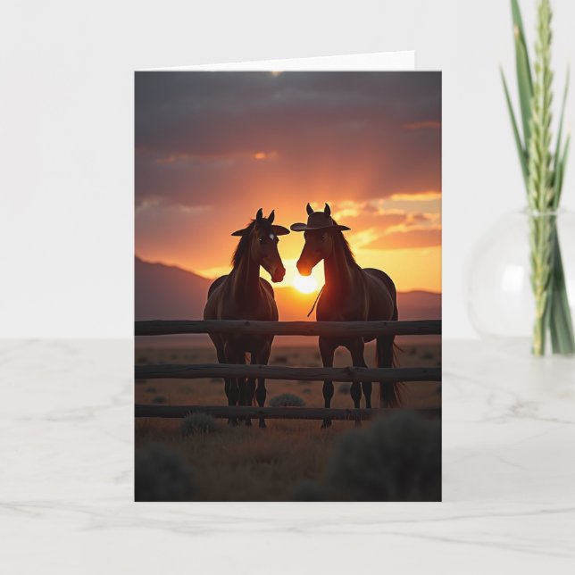 Majestic Sunset Horses Card (Front)