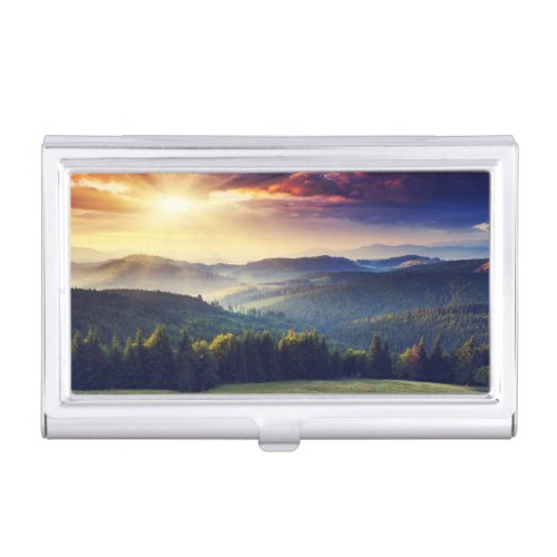 Majestic sunset in the mountains landscape 4 case for business cards