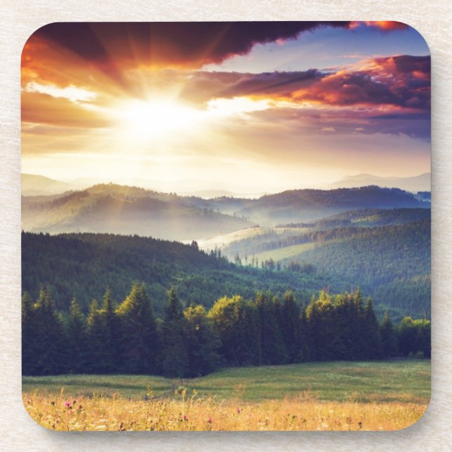 Majestic sunset in the mountains landscape 4 drink coaster (Front)