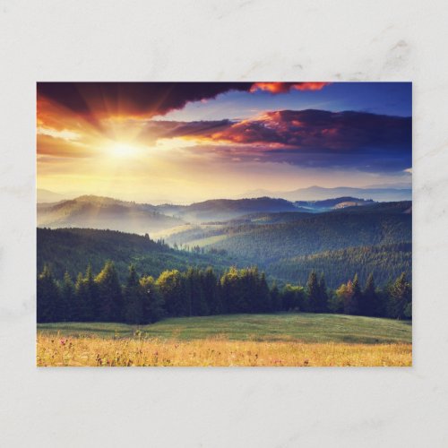 Majestic sunset in the mountains landscape 4 postcard