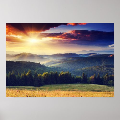 Majestic sunset in the mountains landscape 4 poster