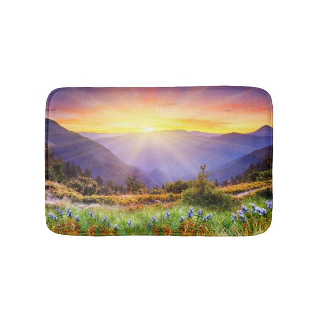 Majestic sunset in the mountains landscape bathroom mat (Front)