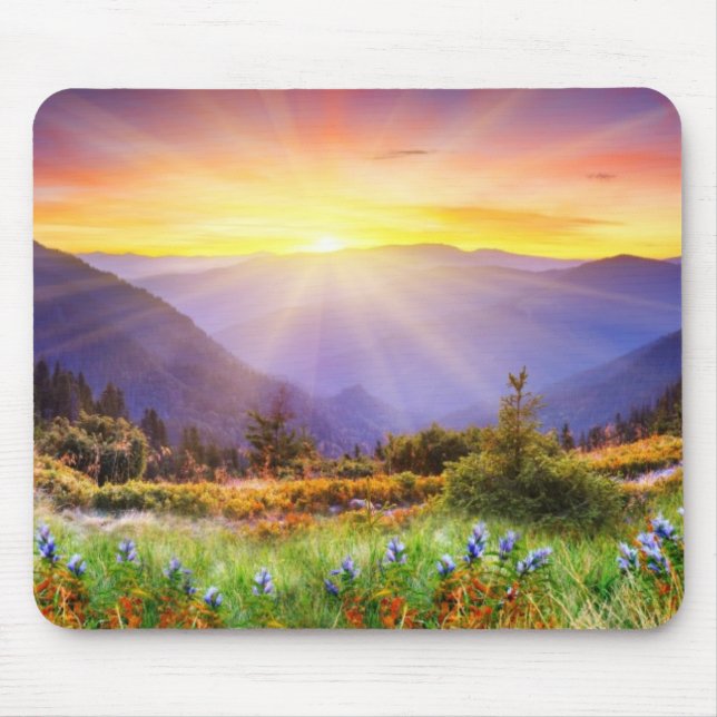 Majestic sunset in the mountains landscape mouse pad (Front)