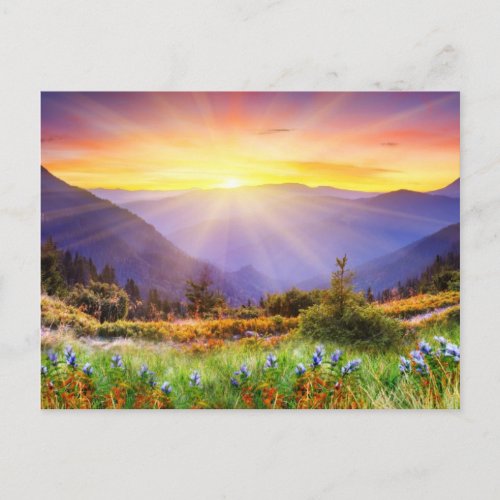 Majestic sunset in the mountains landscape postcard