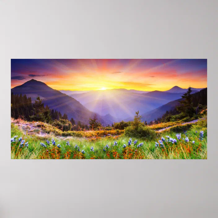 Scenic Artwork Landscape Poster Sunset Photo Print HDR Full Color Sunset 