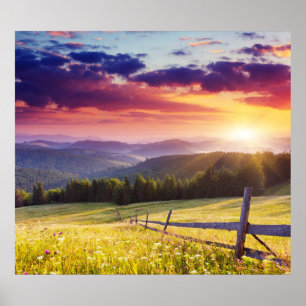 Majestic sunset in the mountains poster