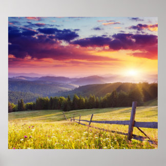 Majestic sunset in the mountains poster