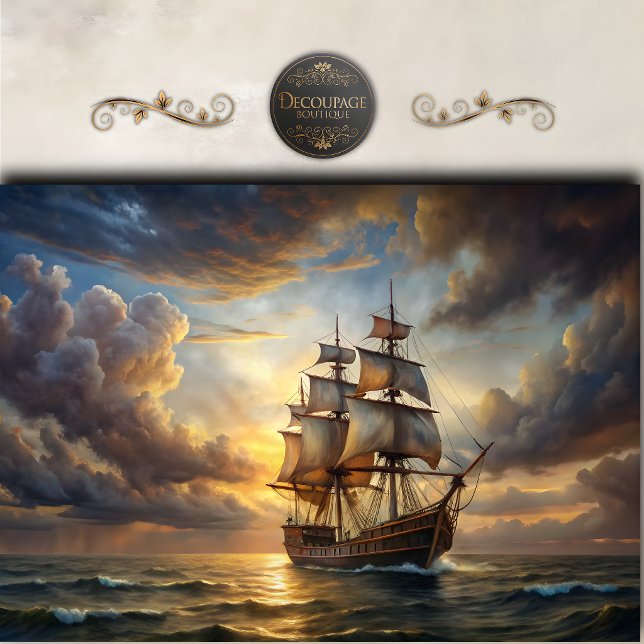Majestic Sunset Sailing Ship Decoupage Tissue Paper (Majestic Sunset Sailing Ship Decoupage Tissue Paper)