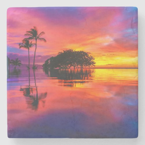 Majestic Sunset  Wailea Beach Maui Hawaii Stone Coaster