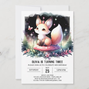 Majestic Sweet Fox Birthday digital Invitation