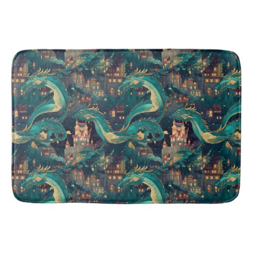 Majestic Teal Dragons and Village Bath Mat