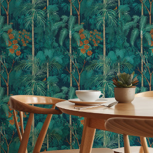 Majestic Teal Forestscape Wallpaper