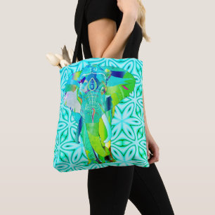 Majestic teal neon elephant tote