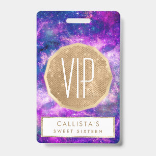 Majestic Teal Purple Starry Space Nebula Badge