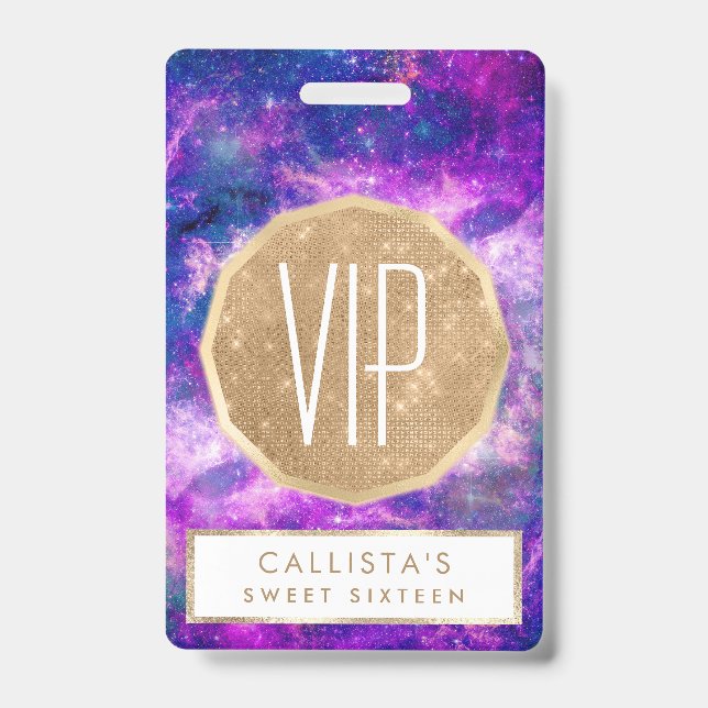 Majestic Teal Purple Starry Space Nebula Badge (Front)