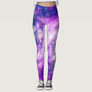 Majestic Teal Purple Starry Space Nebula Leggings