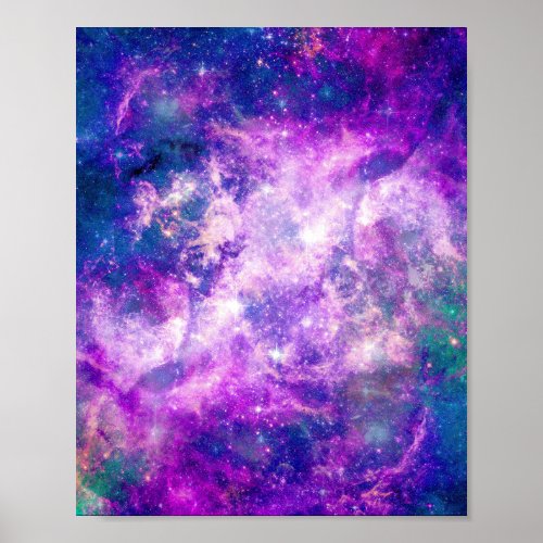 Majestic Teal Purple Starry Space Nebula Poster