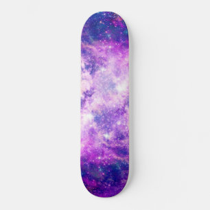 Majestic Teal Purple Starry Space Nebula Skateboard