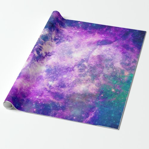 Majestic Teal Purple Starry Space Nebula Wrapping Paper