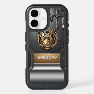 Majestic Tiger Gold Design Custom Name 🐯 iPhone 16 Case