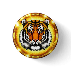 Majestic Tiger Head With Glowing Golden Lights Button