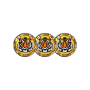 Majestic Tiger Head With Glowing Golden Lights Golf Ball Marker