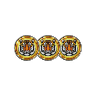 Majestic Tiger Head With Glowing Golden Lights Golf Ball Marker