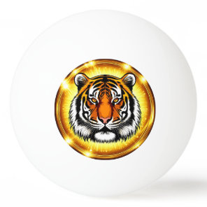Majestic Tiger Head With Glowing Golden Lights Ping Pong Ball