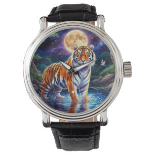 Majestic Tiger in a Moonlit Fantasy Landscape Watch