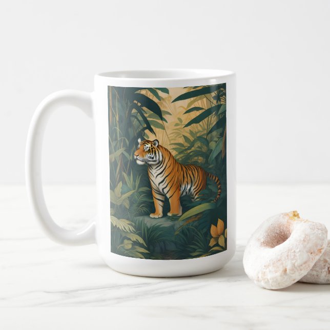 Majestic Tiger in the Jungle Elegant Wildlife Art  Coffee Mug (With Donut)