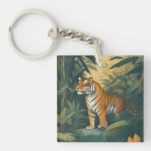 Majestic Tiger in the Jungle Elegant Wildlife Art  Keychain