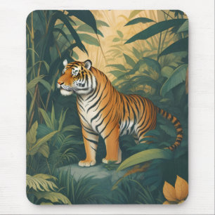 Majestic Tiger in the Jungle Elegant Wildlife Art Mouse Pad