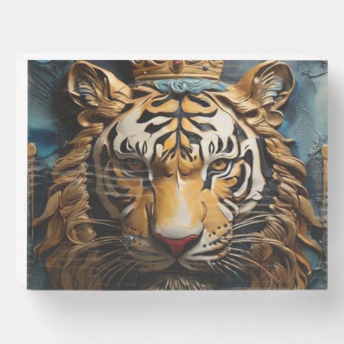Majestic Tiger King Embossed Wildlife Painting Wooden Box Sign