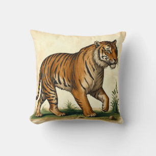 Majestic Tiger Medieval Illustration Throw Pillow