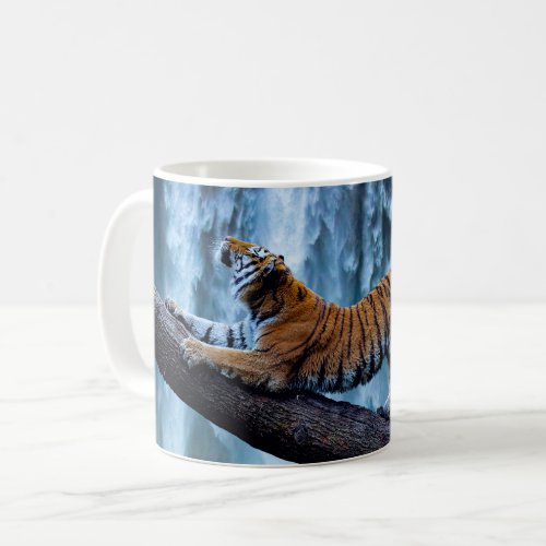 Majestic Tiger Relaxing at a Beautiful Waterfall Coffee Mug