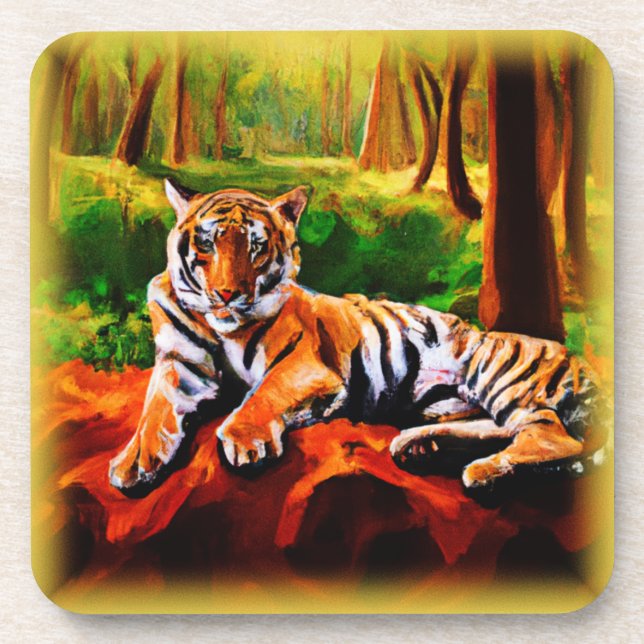 "Majestic Tiger Resting in The Wild". Buy Now Beverage Coaster (Front)