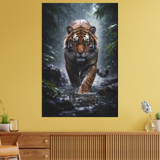 Majestic Tiger – Silent Power in the Rain Canvas Print