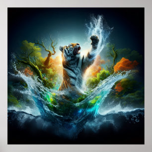 Majestic Tiger Splash Fantasy Wildlife Nature Poster