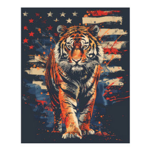 Majestic Tiger Standing Proudly by American Flag P Poster