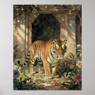 Majestic Tiger Walking through Ancient Dunes Poster