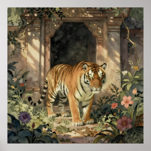 Majestic Tiger Walking through Ancient Dunes Poster