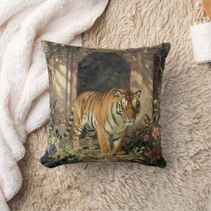 Majestic Tiger Walking through Ancient Dunes Throw Pillow