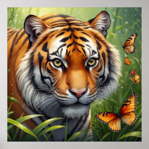 Majestic Tiger with Butterflies in Jungle Poster